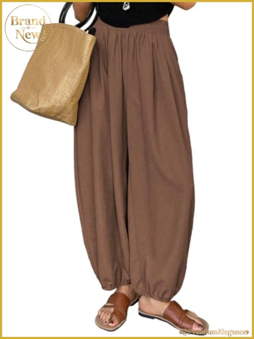 High Waisted Boho Harem Pants Elastic Tapered Ankle